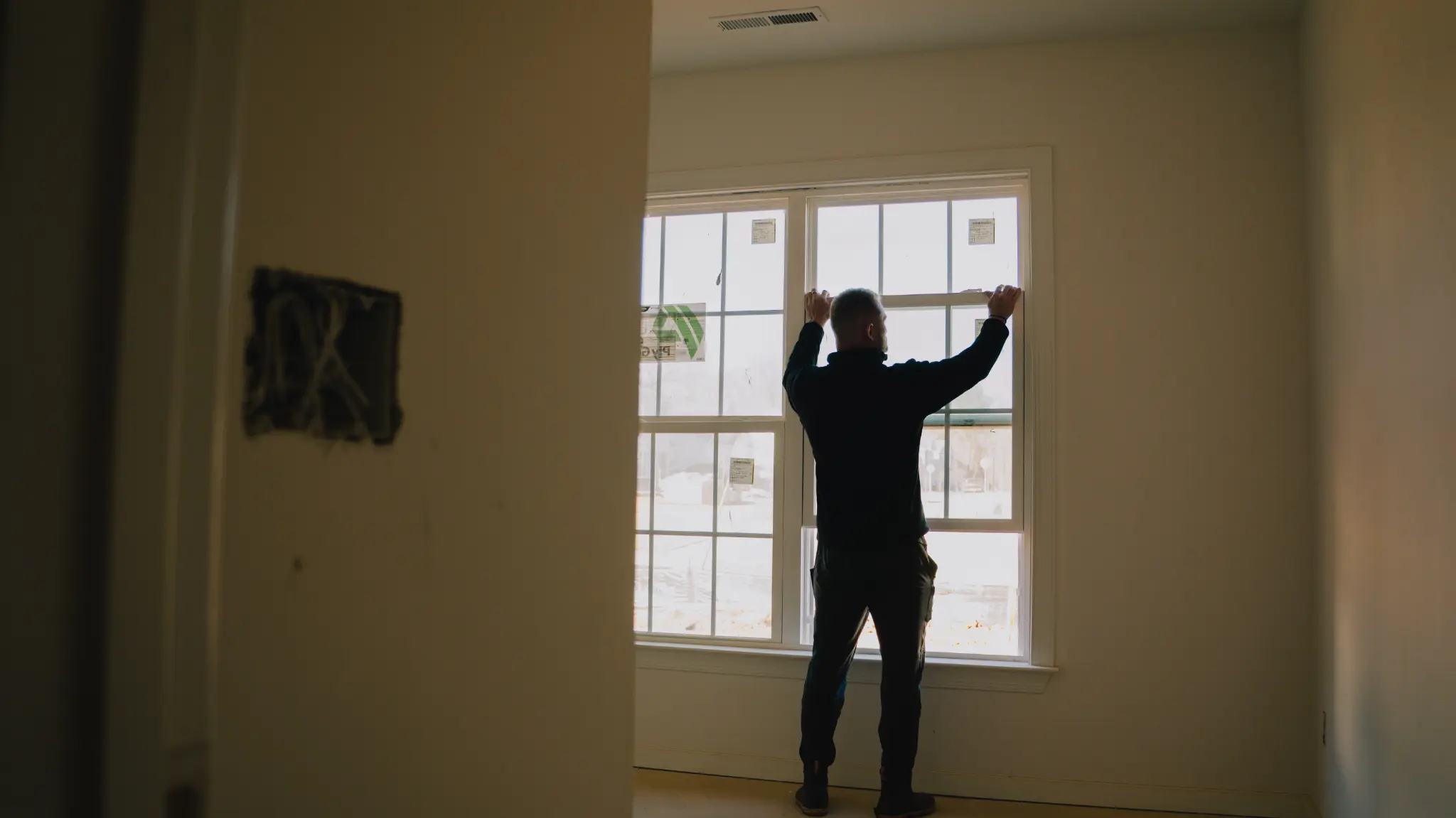 Close inspection of an exterior window detail on a new home