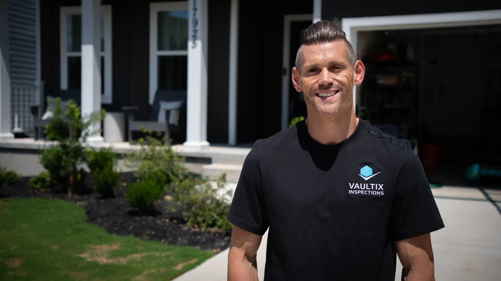 Vaultix inspector standing outside a Charlotte-area home