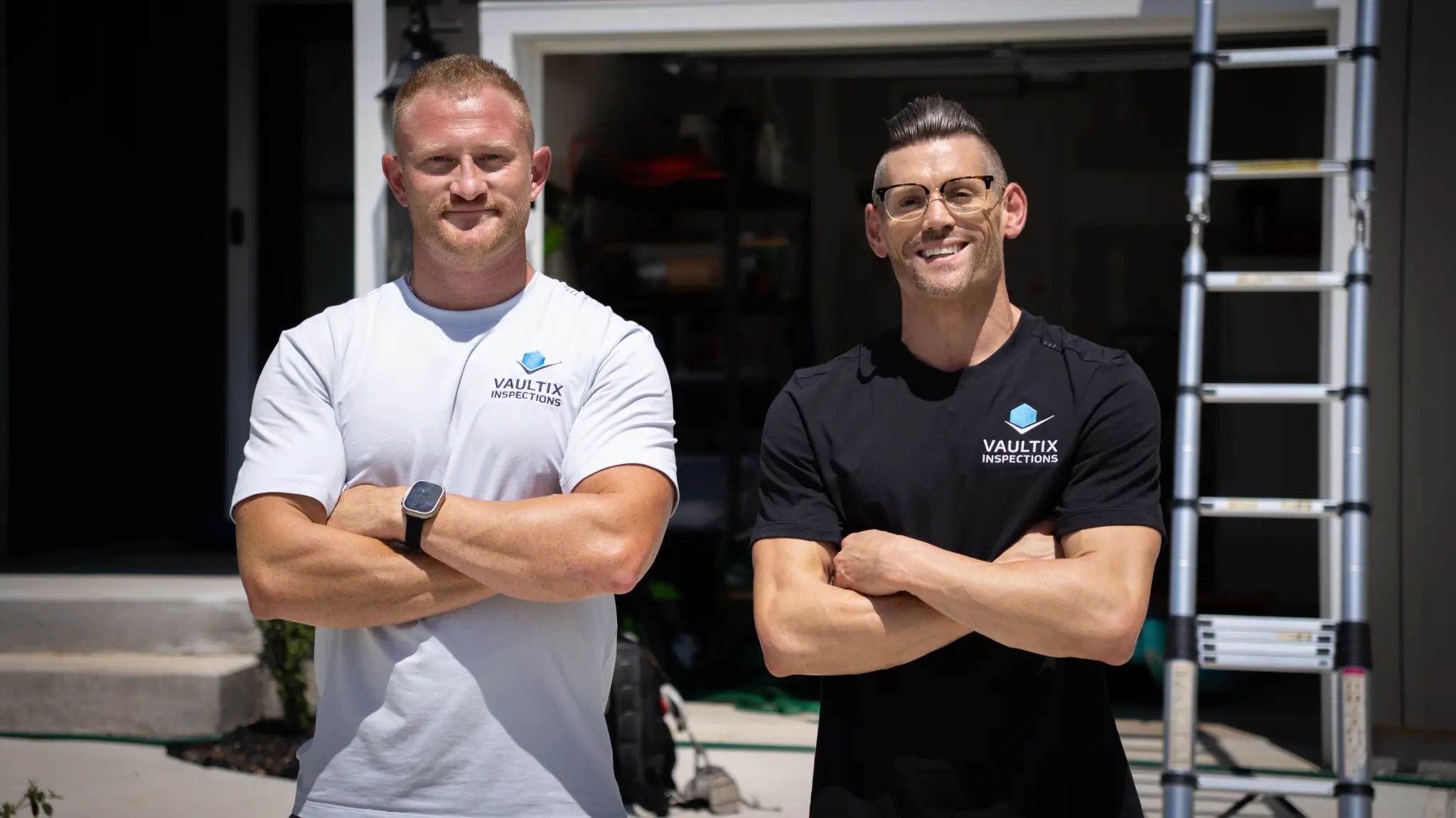 Vaultix team members standing together outside a home
